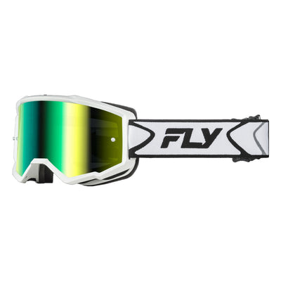 Fly Racing Zone Goggles-White/Black W/Iridescent Green Mirror Lens
