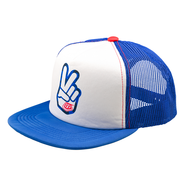 Troy Lee Peace Out Trucker Snapback Hat-OSFM-Peace Out White/Blue - 1