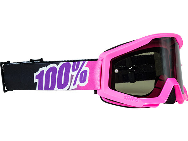 100% Strata Moto Goggles-Bubble Gum-With Mirrored Silver Lens - 1