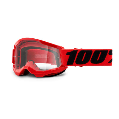 100% Strata2 Youth Goggles-Red-Clear Lens