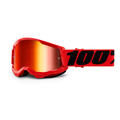 100% Strata2 Youth Goggles-Red-Mirror Red Lens