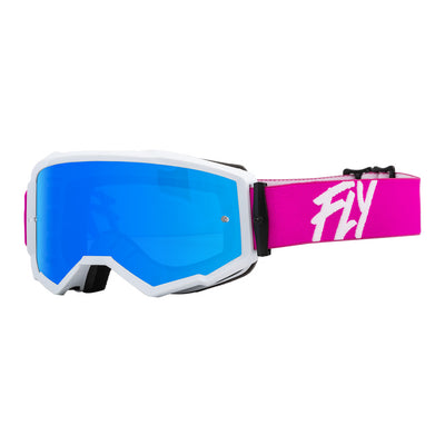 Fly Racing Zone Goggles-Pink/White W/Sky Blue Mirror/Smoke Lens