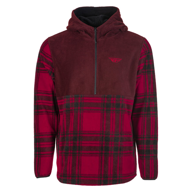 Fly Racing Half Zip Pullover Hoodie-Red Plaid - 1