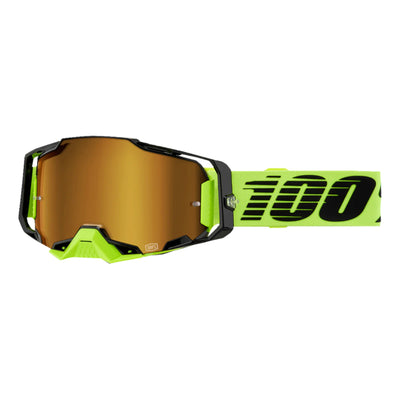 100% Armega Goggles-Neon Yellow-Gold Mirror Lens