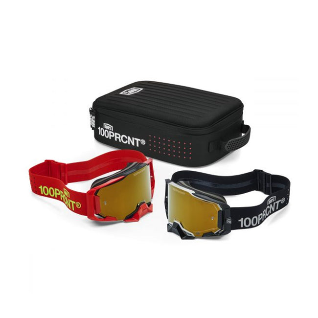 100% Dual Armega Racer Pro Pack Goggles-Black/Red-True Gold Mirror Lens W/ Case - 1