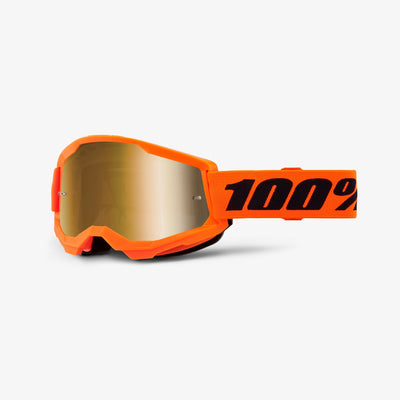 100% Strata 2 Goggles-Neon Orange-Mirror True Gold Lens