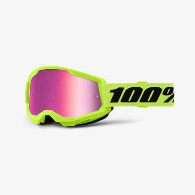 100% Strata 2 Goggles-Neon Yellow-Mirror Pink Lens