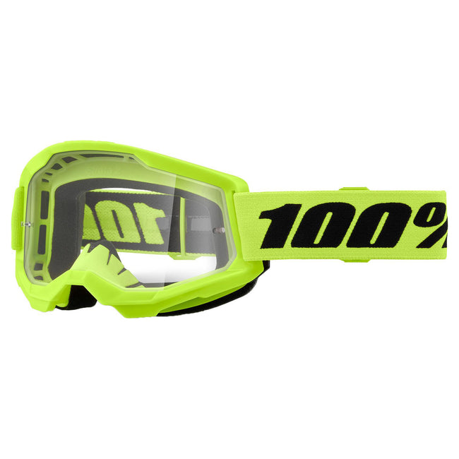 100% Strata 2 Youth Goggles-Neon Yellow-Clear Lens - 1