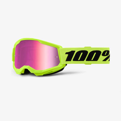 100% Strata 2 Youth Goggles-Neon Yellow-Pink Mirror Lens