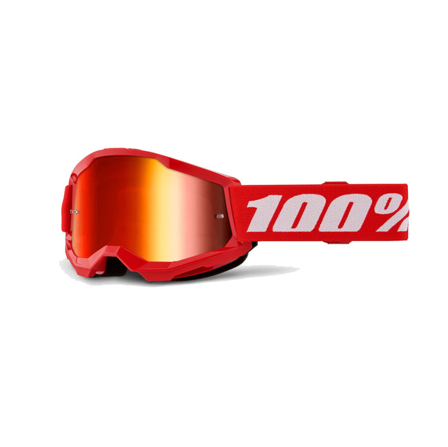 100% Strata 2 Youth Goggles-Red/White-Mirror Red Lens - 1
