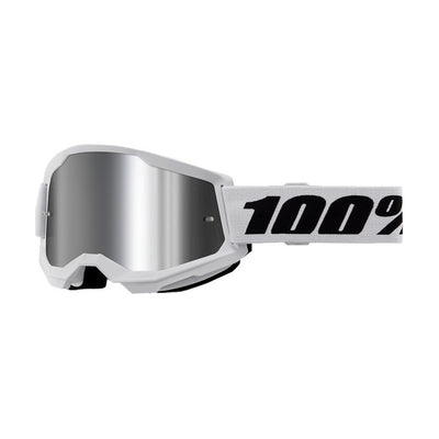 100% Strata 2 Youth Goggles-White-Silver Mirror Lens