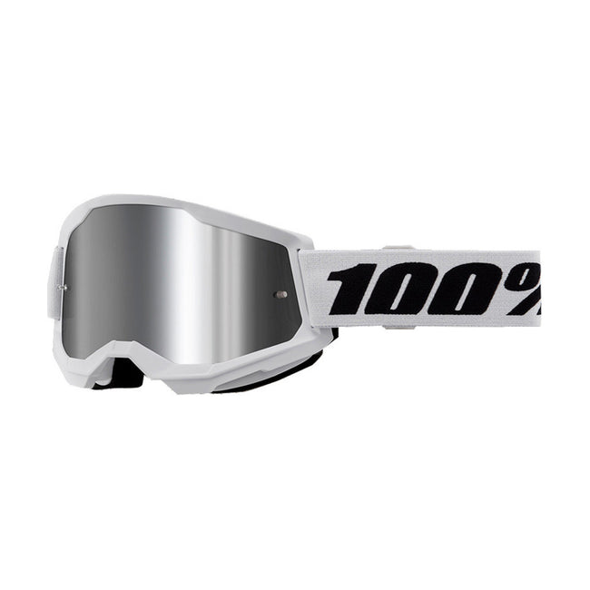 100% Strata 2 Youth Goggles-White-Silver Mirror Lens - 1