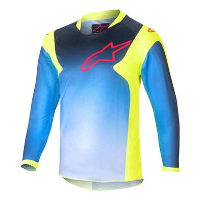 Alpinestars Kids Racer BMX Race Jersey-Graphic 1-Yellow Flo/Blue/Night Navy