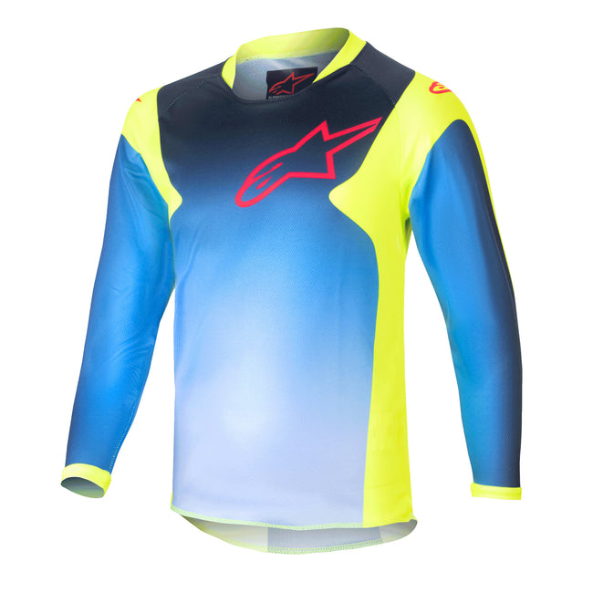 Alpinestars Kids Racer BMX Race Jersey-Graphic 1-Yellow Flo/Blue/Night Navy - 1