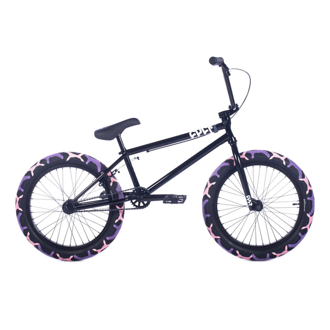 Cult Access 20”TT BMX Freestyle Bike-Black/Purps Camo Tires - 1