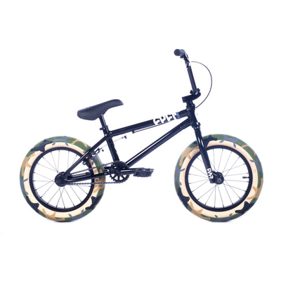 Cult Juvenile 16" BMX Freestyle Bike-Black/Green Camo Tires
