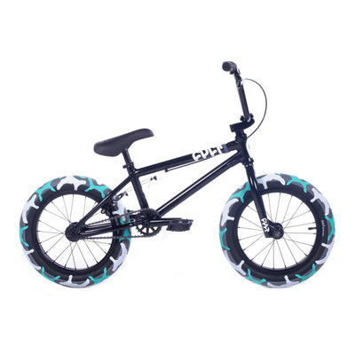 Cult Juvenile 16" BMX Freestyle Bike-Black/Teal Camo Tires