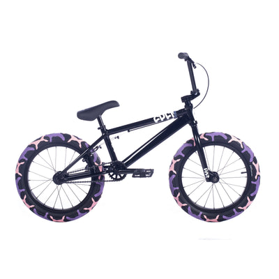 Cult Juvenile 18" BMX Freestyle Bike-Black/Purps Camo Tires