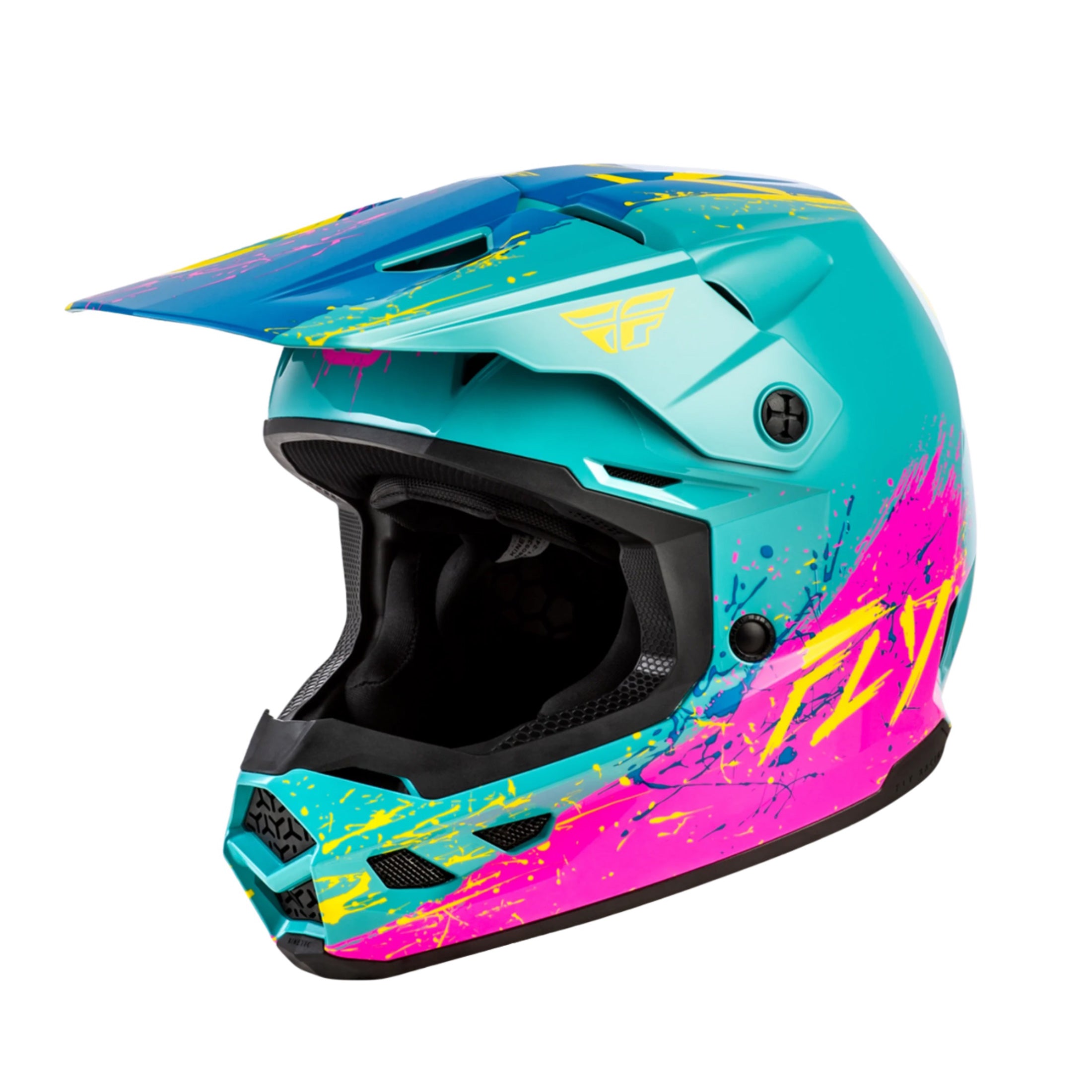 bike helmets racing Fly Racing Youth Kinetic Drip Helmet Turquoise/Pink/Yellow Yl