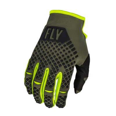 Fly Racing Youth Kinetic BMX Race Gloves-Olive Green/Hi-Viz