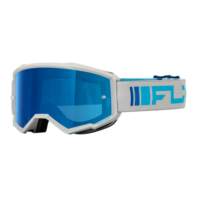 Fly Racing Zone Goggle-Silver/Blue with Dark Blue Mirror/Smoke Lens
