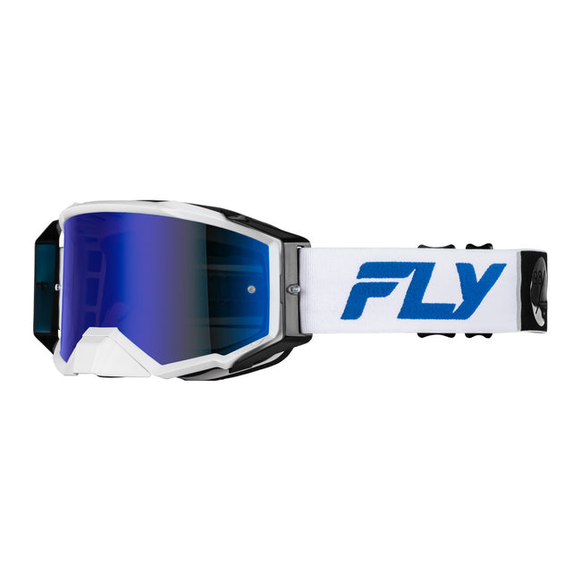 Fly Racing Zone Pro Goggles-White/Blue w/Dark Blue Mirror/Smoke Lens - 1