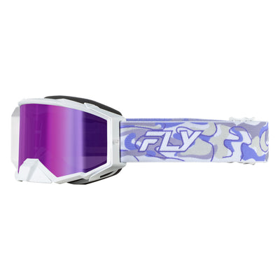 Fly Racing Zone Pro Swirl Goggles-White/Purple w/Purple Mirror Smoke Lens