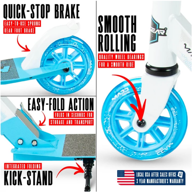 Madd Gear Rush 125 Light-Up Folding Scooter-White/Blue - 4