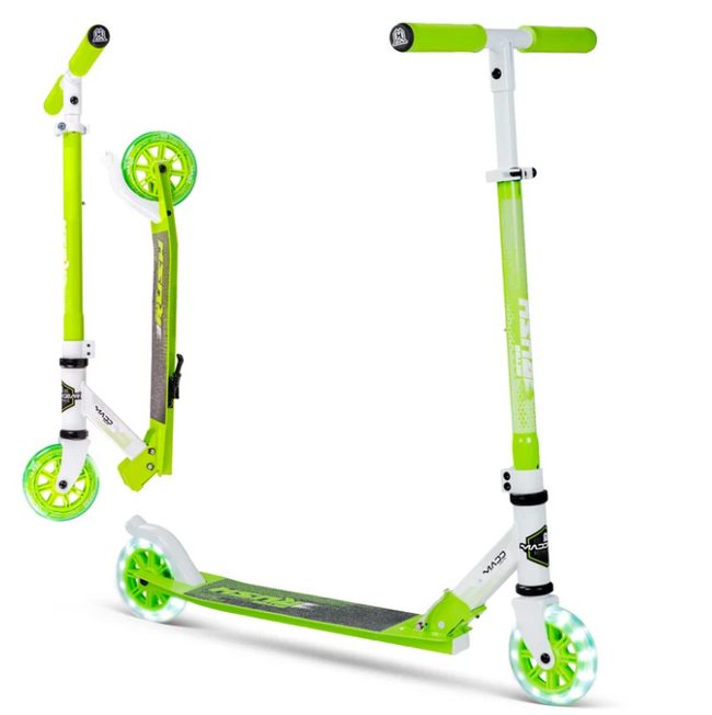 Madd Gear Rush 125 Light-Up Folding Scooter-White/Green - 1
