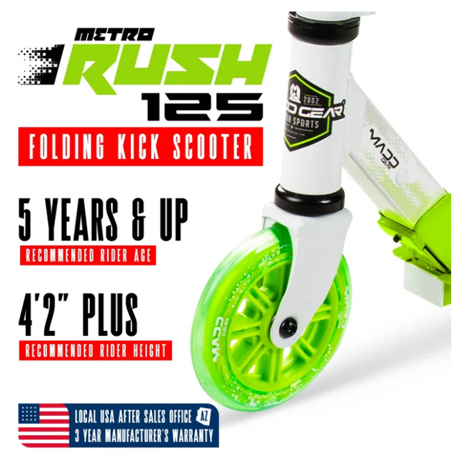 Madd Gear Rush 125 Light-Up Folding Scooter-White/Green - 2