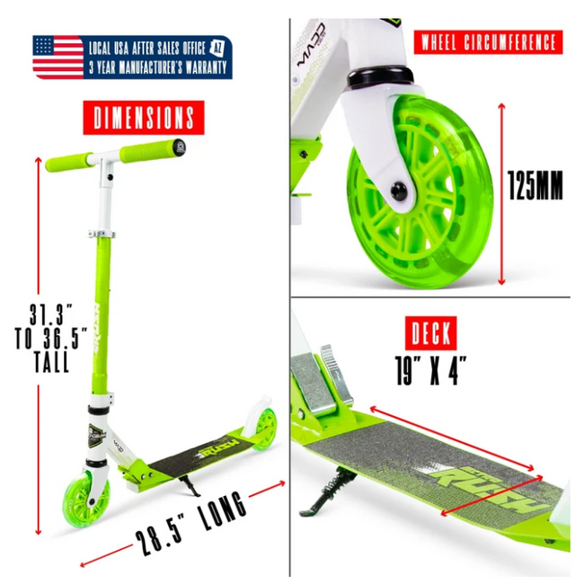 Madd Gear Rush 125 Light-Up Folding Scooter-White/Green - 3