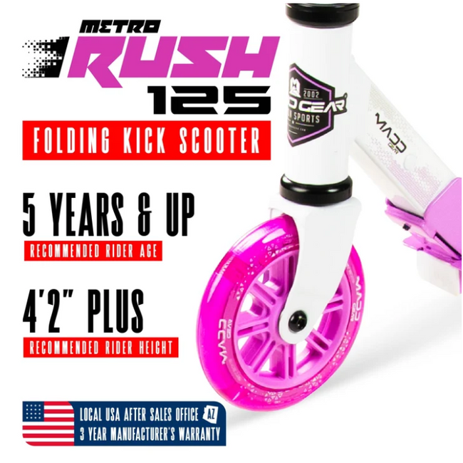 Madd Gear Rush 125 Light-Up Folding Scooter-White/Purple - 2