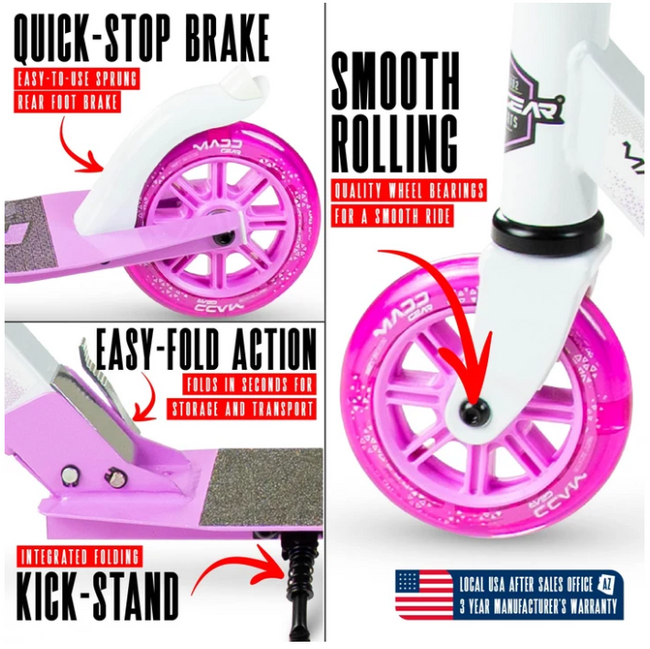 Madd Gear Rush 125 Light-Up Folding Scooter-White/Purple - 4