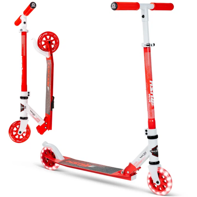 Madd Gear Rush 125 Light-Up Folding Scooter-White/Red - 1