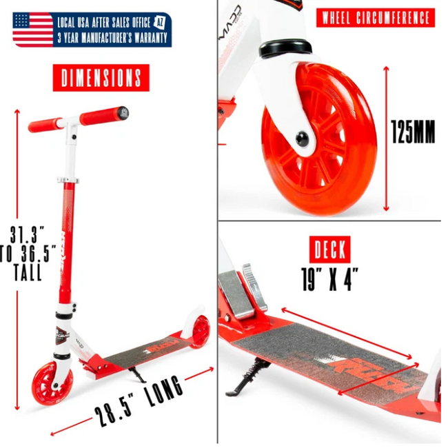 Madd Gear Rush 125 Light-Up Folding Scooter-White/Red - 3