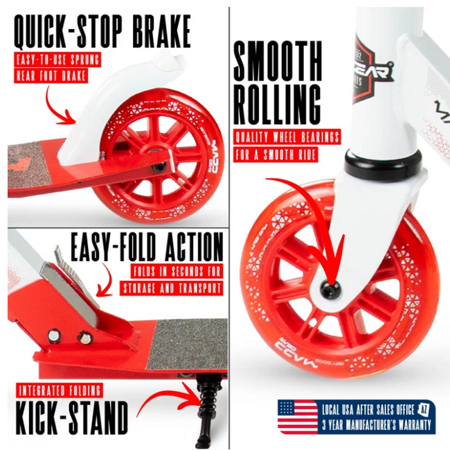 Madd Gear Rush 125 Light-Up Folding Scooter-White/Red - 4