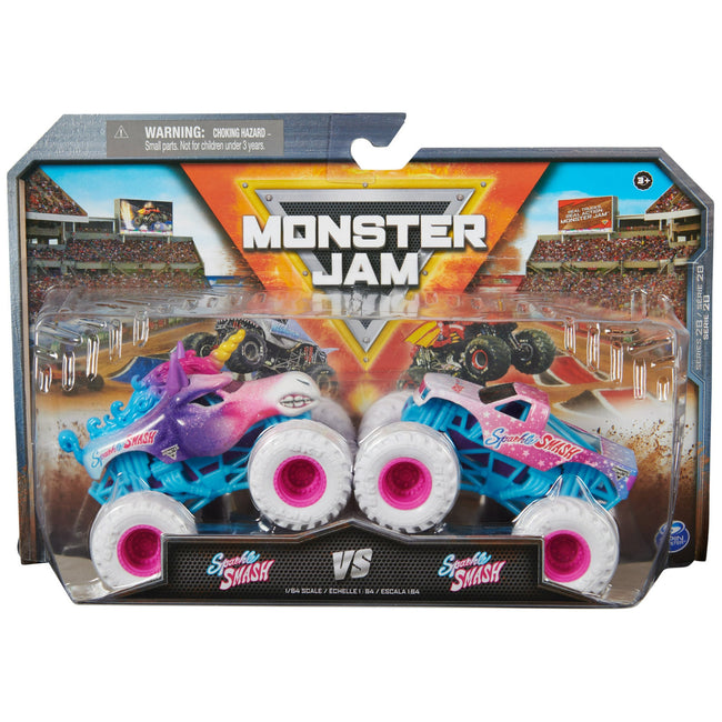 Monster Jam Die-Cast 1:64 Scale Monster Truck-2-Pack-Sparkle Smash vs Sparkle Smash - 1