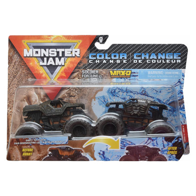 Monster Jam Color-Change Die-Cast 2 Trucks Pack-Soldier Of Fortune Black VS Max-D Black