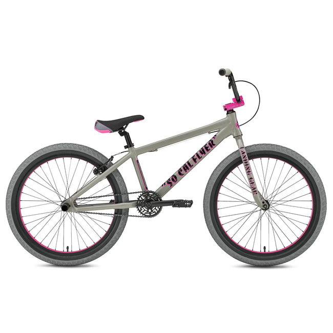 SE Bikes So Cal Flyer 24" BMX Freestyle Bike-Matte Gray/Pink - 1