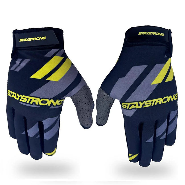 Stay Strong Youth Multi Chevron BMX Race Gloves-Black/Yellow - 1