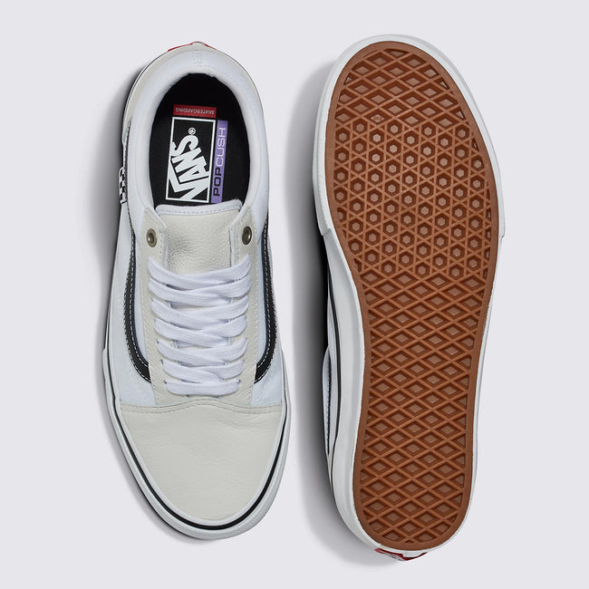 Vans Skate Old Skool Leather Shoes-White/White - 3