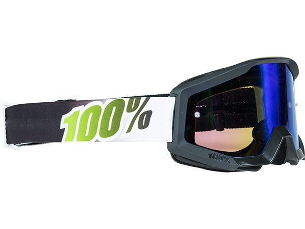 100% Strata Moto Goggles-Black Lime-With Mirrored Green Lens - 1