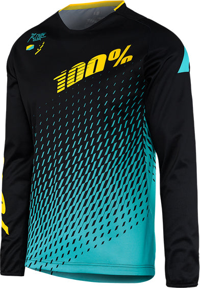 100% R-Core Downhill BMX Race Jersey-Supra Black/Cyan