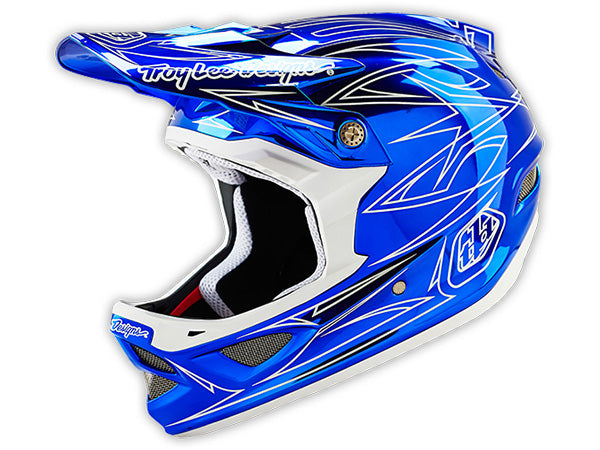 blue chrome motorcycle helmet Troy Lee D3 Composite Helmet-Pinstripe 2 Blue Chrome at J&R Bicycles – J&R Bicycles, Inc