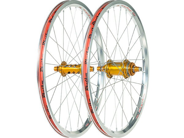 Custom Wheelset: Polished Crupi Rhythm wheelset with orange onyx hubs-20x1.50&quot; - 1