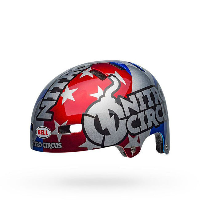 bell bike helmets sponsorship Bell Local Helmet-Nitro Circus Gloss Silver/Blue/Red – J&R Bicycles, Inc