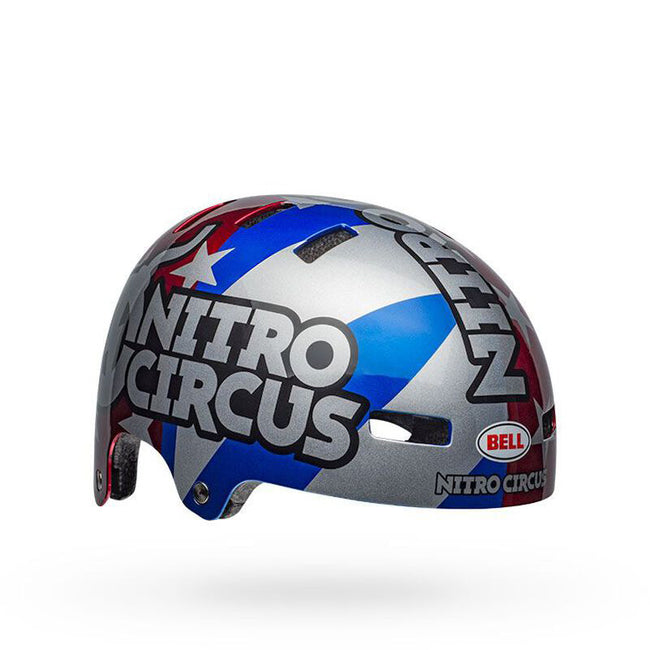 cirus motorcycle helmet Bell Local Helmet-Nitro Circus Gloss Silver/Blue/Red – J&R Bicycles, Inc
