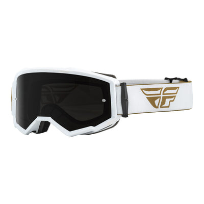Fly Racing Zone Goggles-Gold/White W/Dark Smoke/Smoke Lens