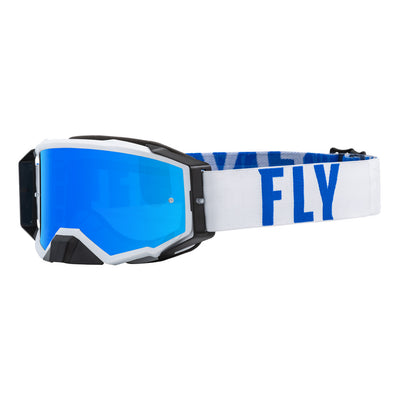 Fly Racing Zone Pro Goggles-White/Blue W/Sky Blue Mirror/Smoke Lens
