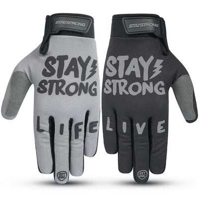 Stay Strong Live Life BMX Race Gloves-Black/Grey